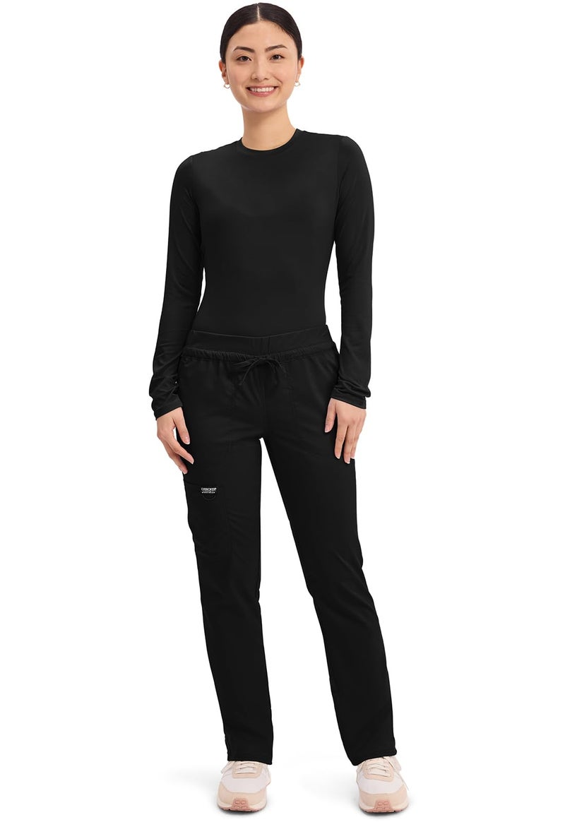 Cherokee Scrubs for Women Mid Rise Tapered Leg Drawstring Pant with 5 Pockets, Cargo Bottom with 2 Way Stretch Fabric - WW105P, M Petite, Black - Image 5